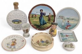 Golf Themed Ceramic Collectables, a Bunnykins baby bowl, Apilco plates, Royal Doulton The Golfer