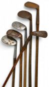 6x Assorted Golf irons - 5x niblicks incl a Walter Hagen, large head with Spalding Anvil mark, rusty