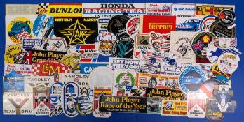 Large quantity of Motor Racing Advertising Stickers featuring Honda, John Players, Esso, Gulf,