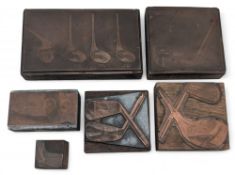Period Halley Golf Clubs Advertising Printing Blocks - 6 assorted golf club copper engraved blocks