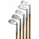 5x Matching Tom Reekie of Elie rustless Golf irons - nos 2, 3, 4, mashie and mashie niblick - all