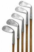 5x Matching Tom Reekie of Elie rustless Golf irons - nos 2, 3, 4, mashie and mashie niblick - all