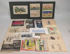 Collection of Golf Prints, Pictures, page cuttings and hand-coloured plates, with noted artists of