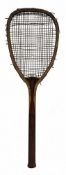 F H Ayers Flat Top Wooden Tennis Racket c1890, central strung with gut string with central string