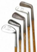 5x Assorted Golf clubs to incl 2x Jiggers, 1x stamped G Gordon Romford, another Maxwell model