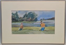 Small Golfing Watercolour by Hugh Cushing. Hugh Cushing was an English architect and illustrator who