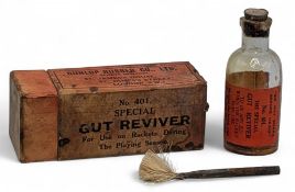 Period Dunlop Rubber Co No. 401 Special Tennis Racket Gut Reviver - empty bottle with brush and