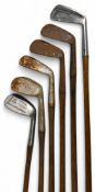 6x Assorted Golf irons 2x rustless models a flanged sole driving iron for SF Doornan Banff, and a St