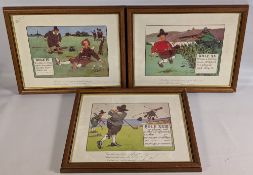 3x Chas Crombie Rules of Golf Prints rules IV, XV, XXII, in good frames under glass - size 37cm x