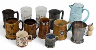 11x Golf Mug, Tankard, Glass Jug, with examples of a Wade mug, a Hornsea mug, 19th hole tankard, two