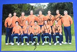 European Ryder Cup 2012 Team Photograph multi signed by eleven including Jose Marie Olazabal Ian