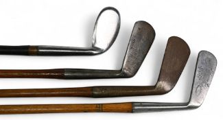 4x Interesting assorted Golf irons incl Tom Trap The Spieler mashie with grooved face markings,