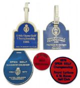 Tommy Horton The Open Golf Championship Bag Tags and Badge Patch: 1977, 1981, 1985, with cloth patch
