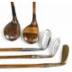 5x Assorted Golf clubs - 2x socket neck woods a large head stripe top driver stamped Renouf with a - Image 1 of 3
