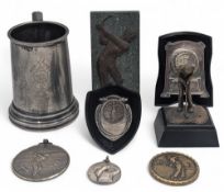 Vintage Golf Trophies, Awards, Medals to incl a 1925 Castle Golf Club tankard monthly medal J E