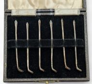 1933 Silver Hallmarked Birmingham Golf Club Cocktail Sticks, in original fitted case, 18g