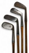 4x James Braid Golf irons to incl a round back cleek, special cleek both bearing the signature,