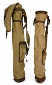 2x Vintage Canvas and Leather Golf Bags both with handles, shoulder straps, pockets, one appears