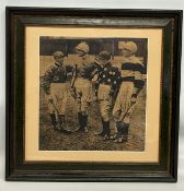 1934 Four prominent Jockeys signed print - with four printed signatures of Steve Donoghue, Joe