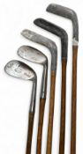 5x Assorted Clubs to incl Large head mussel back niblick stamped A Sanderson Bradford Golf Club,