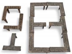 Period Jaques Lawn Tennis Court Markers, a full set of 6 Jaques & Sons metal markers with spikes,
