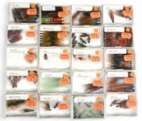 20 small trayed boxes containing a large collection of new old shop stock aluminium tube flies, ex