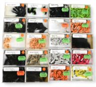 Fly Fishing Flies Lures - boxes of black leech, baby doll, black lure, black bottom crawler, black