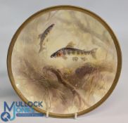 A Royal Doulton painted plate, decorated American Char fish, signed J Birbeckson, 24 cm diameter
