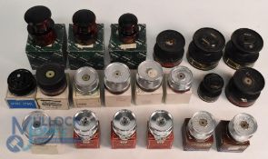 A collection of new and used spare fixed spools, as follows: 3x Okuma 300, 400, 500. 4x Masterline