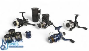 Selection of spinning Fishing Reels, pair of Zero Freespin 5000 with 1 spare spool, RDX 2 match 3000