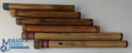 Collection of 6 artisan bamboo float tubes, up to 13