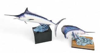 2x Damaged Royal Worcester Fish ceramics figures: porcelain model of a sailfish (Istiophorus
