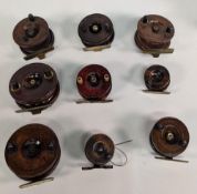 Collection of 10 vintage Nottingham reels, ranging in sizes 2