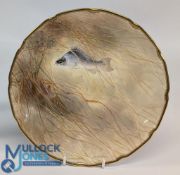 Royal Doulton painted plate, decorated Blue Basse fish, signed J Birbeckson, 23 cm diameter, good