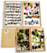 3 x lightwood fly reservoir boxes, large, medium and small, holding good collection of trout flies &