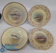 Collection of 4 Royal Doulton named fish plates, painted by C Holloway brown Trout, Pike, Lock Leven