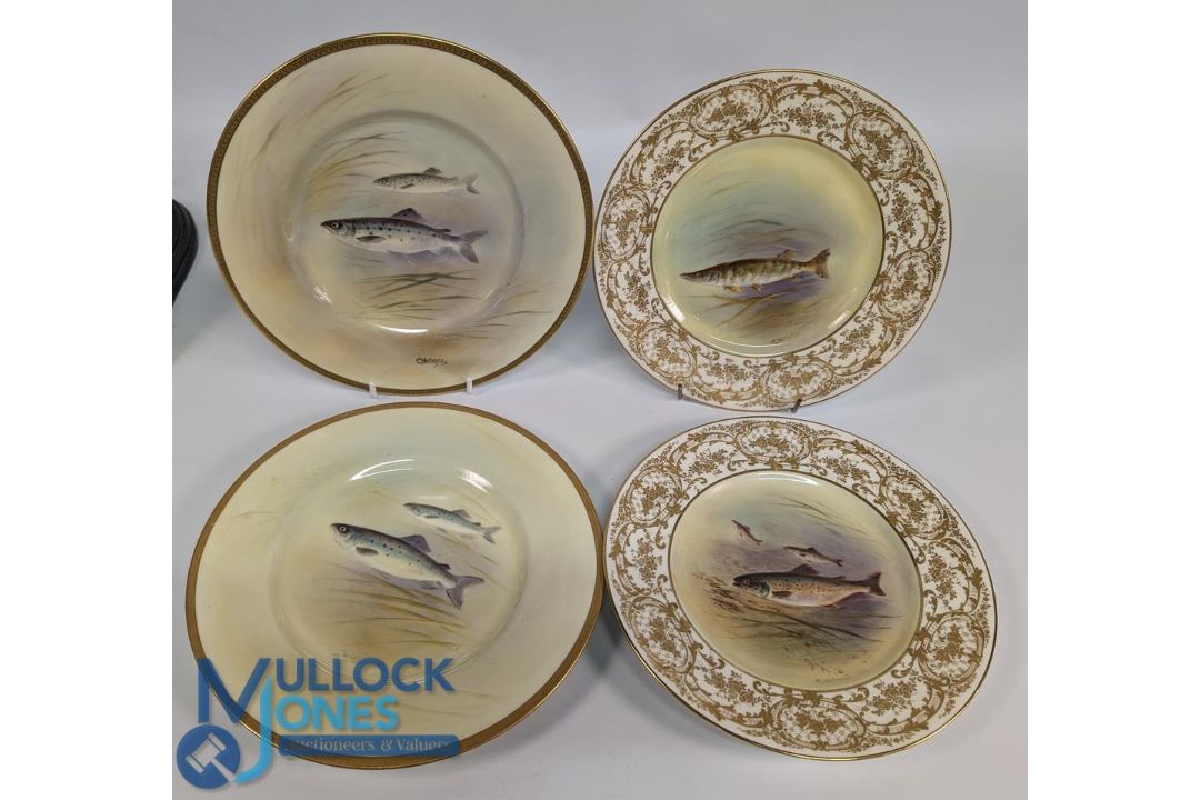 Collection of 4 Royal Doulton named fish plates, painted by C Holloway brown Trout, Pike, Lock Leven - Image 1 of 2