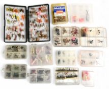 Large quantity of trout & grayling flies, in wet/dry patterns, including many buzzers, dear hair &