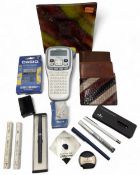 Pens & Advertising Paperweight Desk Items to inc a good resin British coal flow paperweight, leather