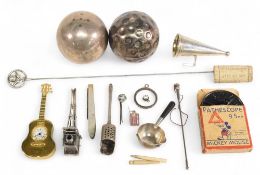 2x Hallmarked silver weighted balls, Golf ball and smooth example together with some white metal