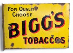 An original Bigg`s Double-Sided H Tobacco rectangular enamel wall sign, with hanging flange, 50cms