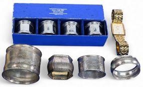 Napkin Rings to include one 800 silver example with boxed set of 4 Salisbury Pewter with United