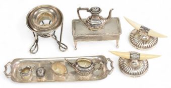 Selection of Hallmarked Silver to include miniature tea set on tray, single candle holder, 2