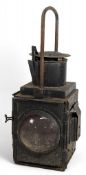 British Rail Tail Lamp Lantern with glass colour insert and original and burner fittings 49cm tall
