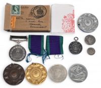 General Service Medal. Merchant Navy bar Borneo in original box together with some School attendance