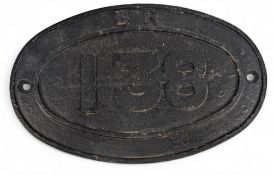 BR British Railway Cast Signs British Rail No 138 oval bridge or shed number sign, painted black