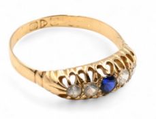 Ring: 18ct Gold Sapphire and Glass setting Hallmarked Chester UK size P - 2.3g with stones