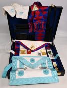 Masonic Regalia Shropshire Chapter to include 2 medals, cufflinks, aprons, gloves housed in a