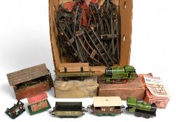 O Gauge Tinplate Clockwork Trains Hornby 2900 LNER Loco, 2930 Loco, Brake van, Coal Truck, Signal