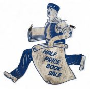 Wooden plywood double sided book sales Shop Sign, a painted running figure - has some damage to
